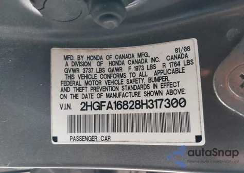 2008 Honda Civic Ex из США, поврежденный, VIN 2HGFA16828H317300